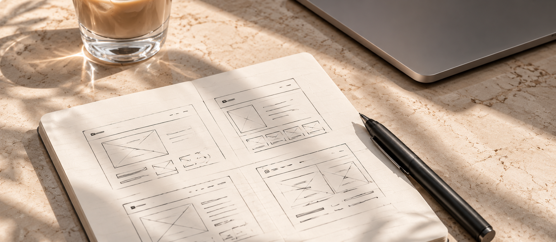 Website planning and wireframe sketches