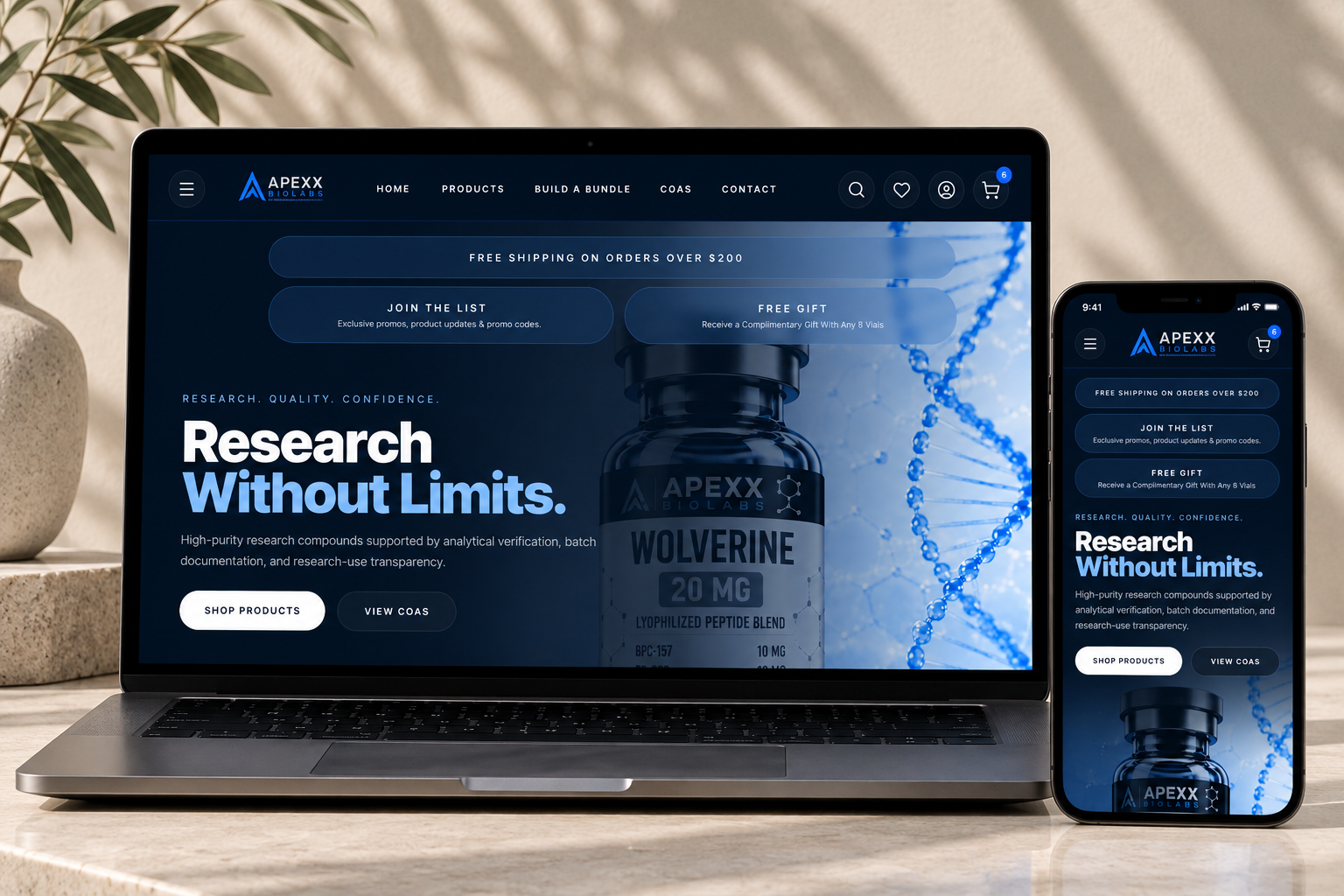 Apexx Biolabs website designed and developed by Jovavo